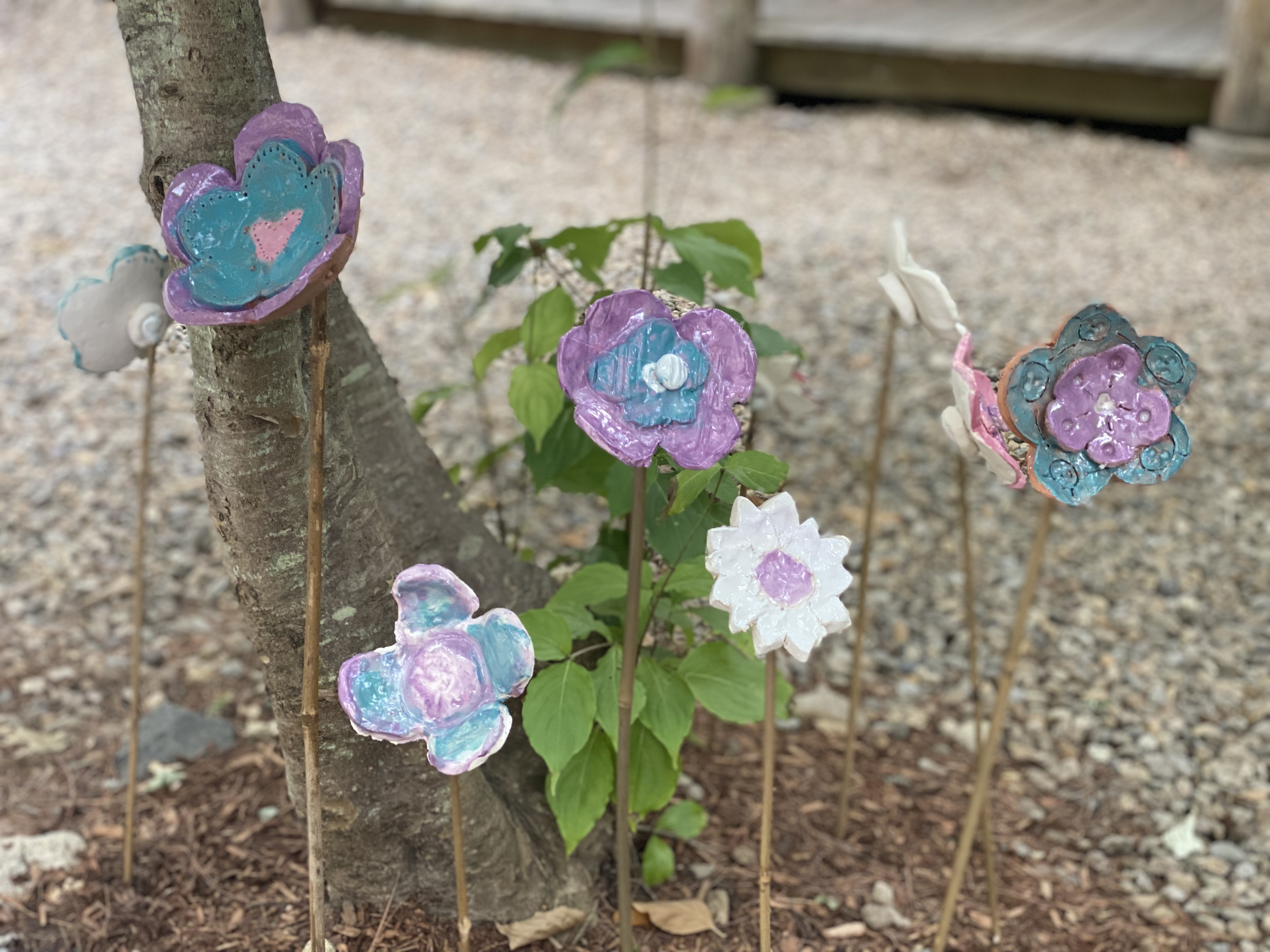 Colorful ceramic flower garden stakes — group project